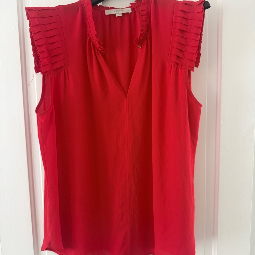 LOFT Red Ruffle Sleeve Blouse